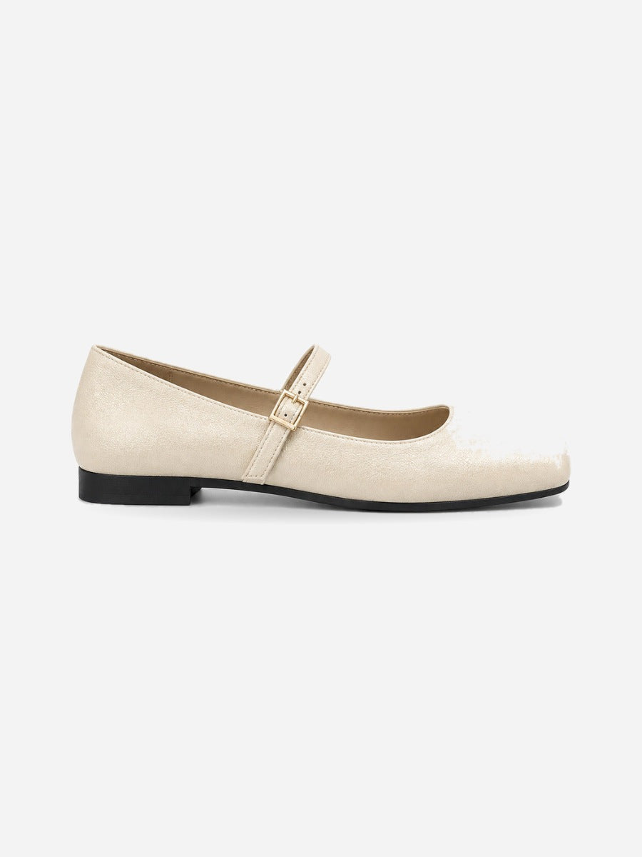 Pauline-Rose – Babies en cuir souple bout carré femme – Beige — profil droit