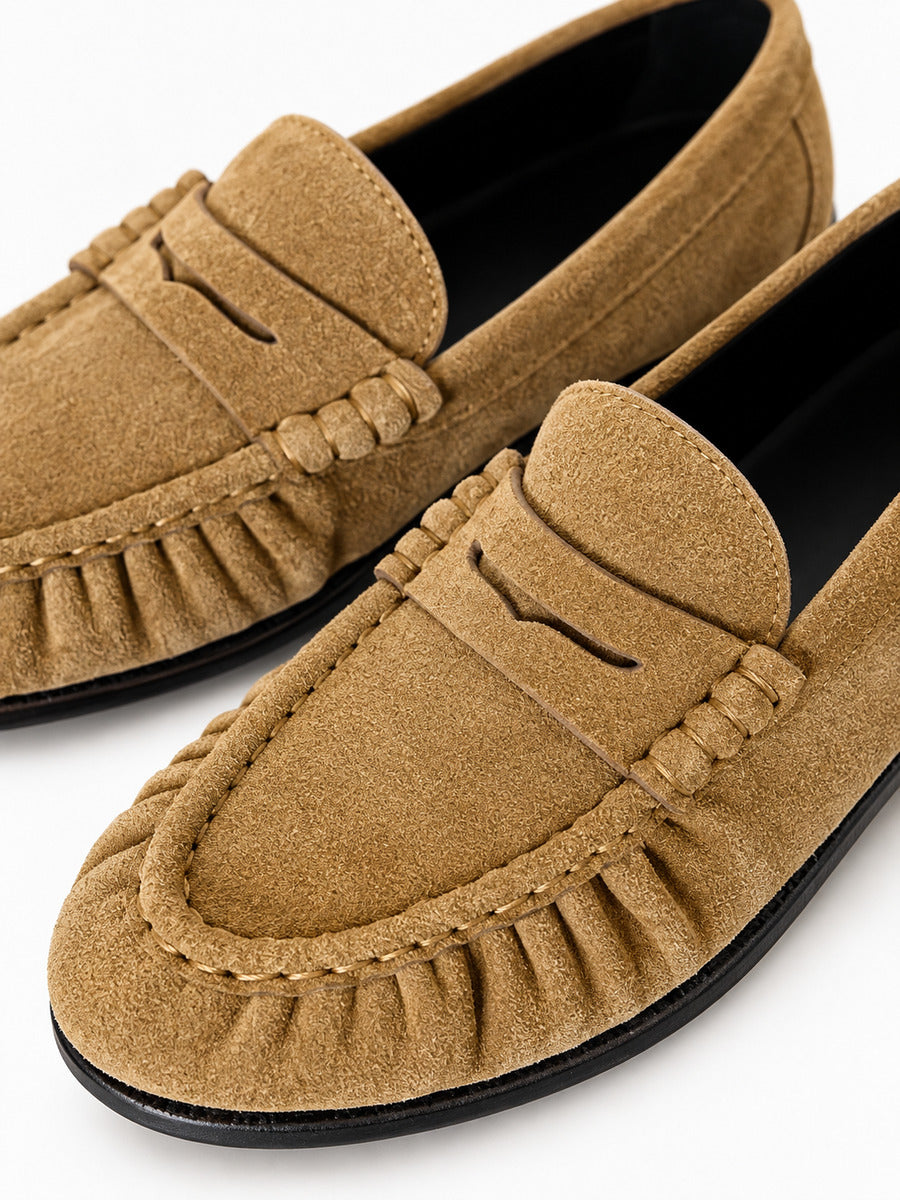 Perrine – Mocassin cousu main marron femme — détail