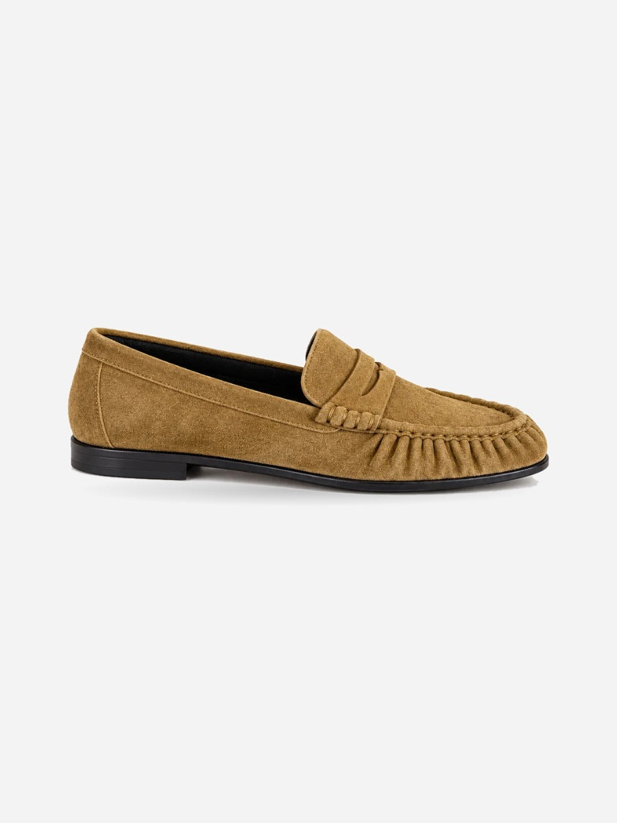 Perrine – Mocassin cousu main marron femme — profil droit