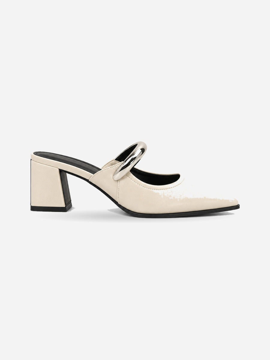 Rachel-Marie – Mule à bout fermé et détail métal femme – Beige — profil droit