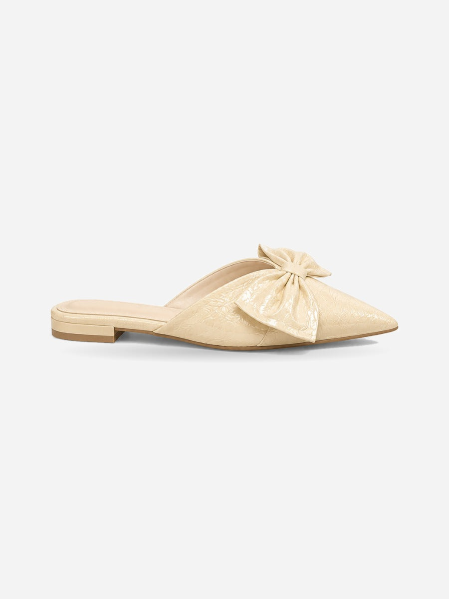 Rachel-Rose – Mule en cuir souple à nœud femme – Abricot — profil droit