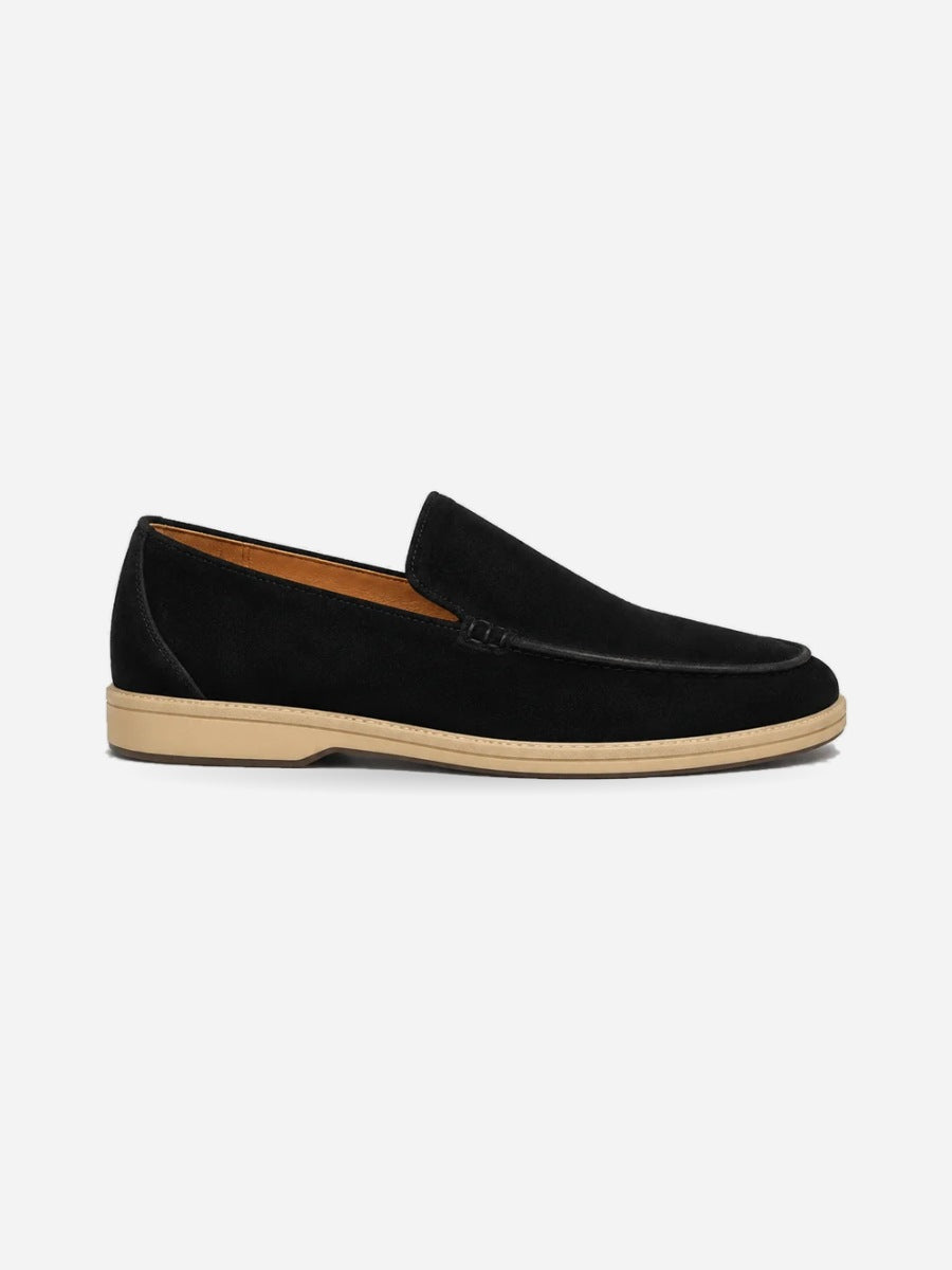 Robin – Mocassin en daim british homme – Noir — profil droit