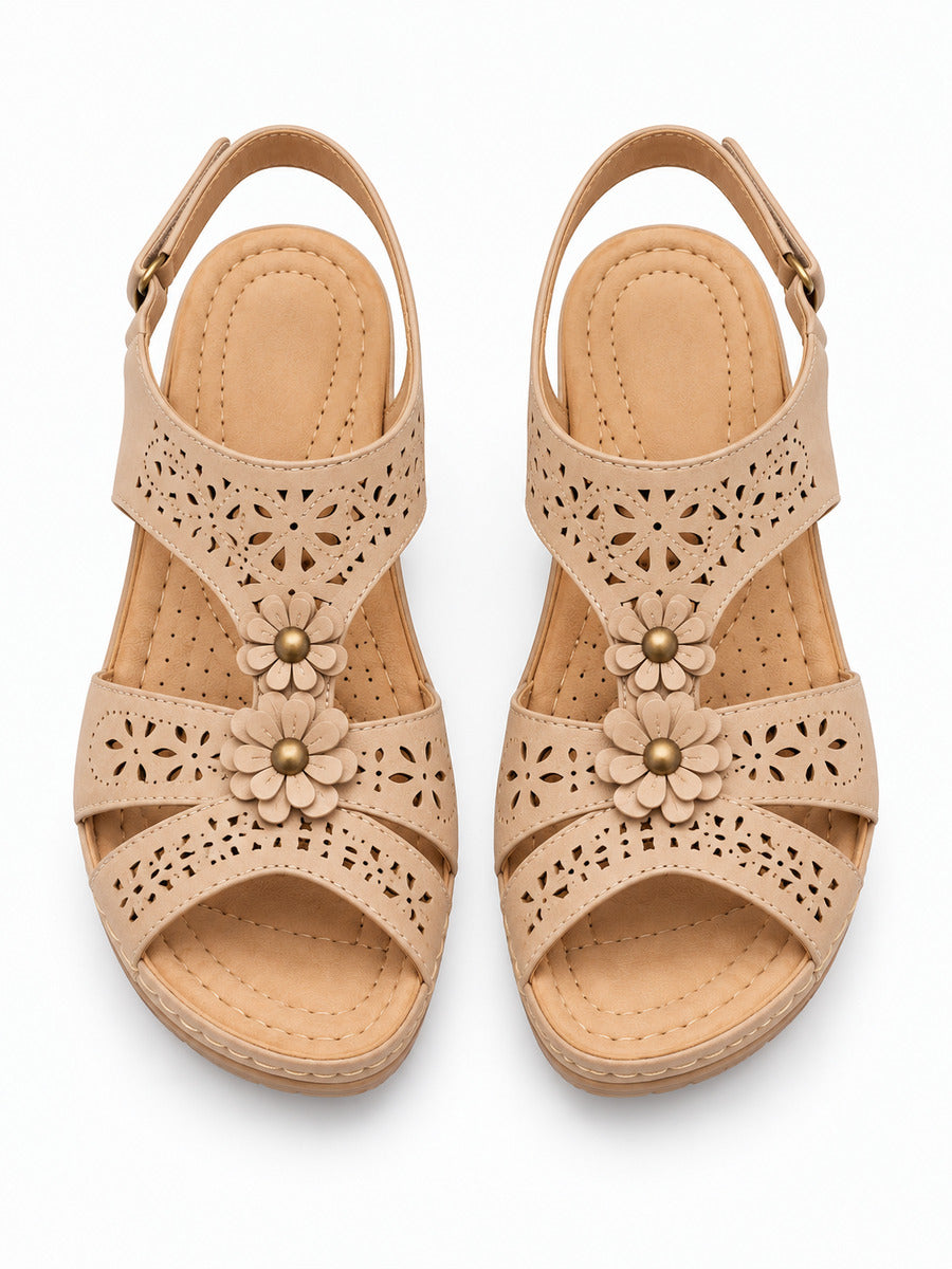 Rosalia – Sandale bohème compensée femme – Beige — dessus
