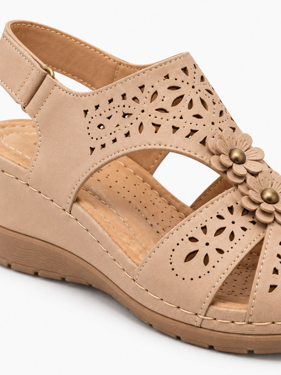 Rosalia – Sandale bohème compensée femme – Beige — détail