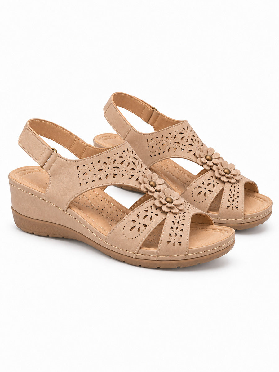 Rosalia – Sandale bohème compensée femme – Beige — trois quarts