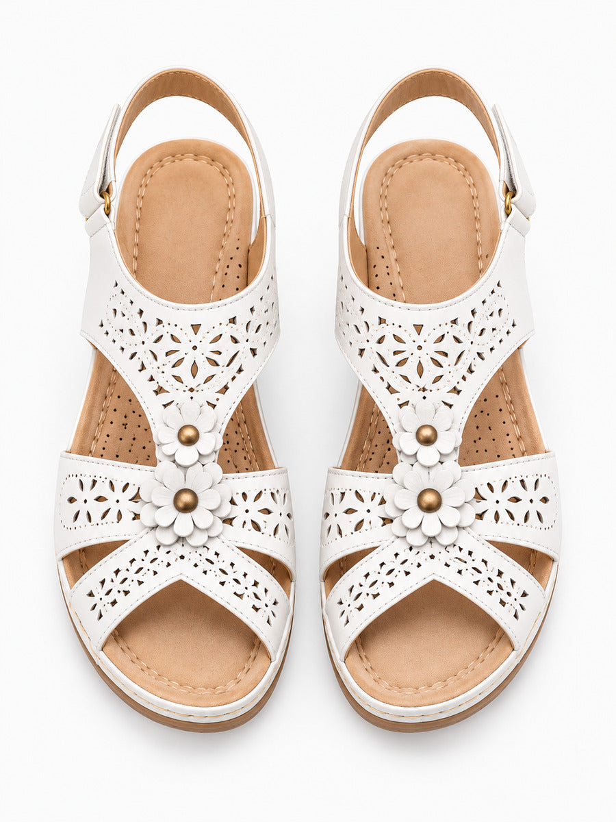 Rosalia – Sandale bohème compensée femme – Blanc — dessus