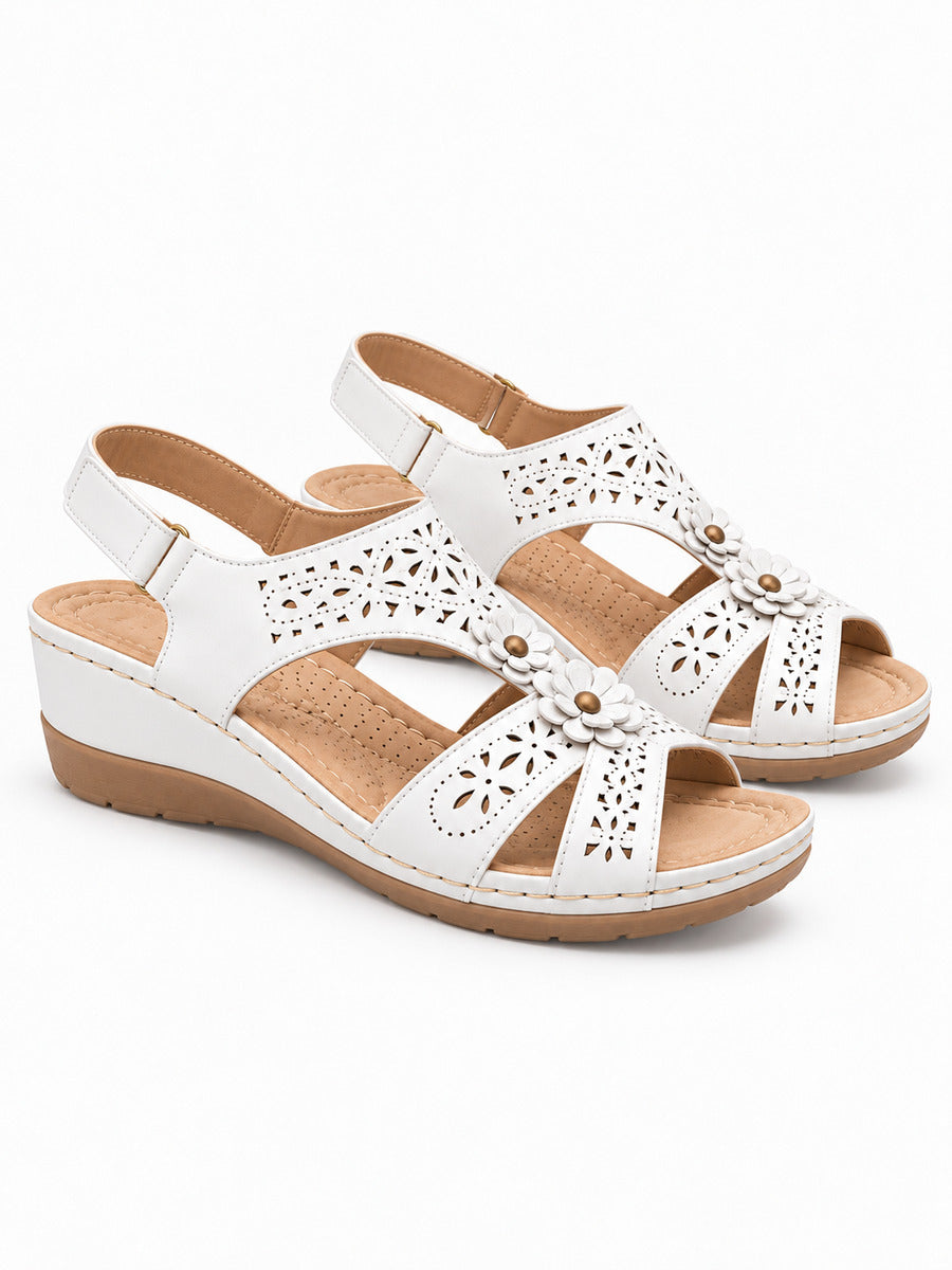 Rosalia – Sandale bohème compensée femme – Blanc — trois quarts