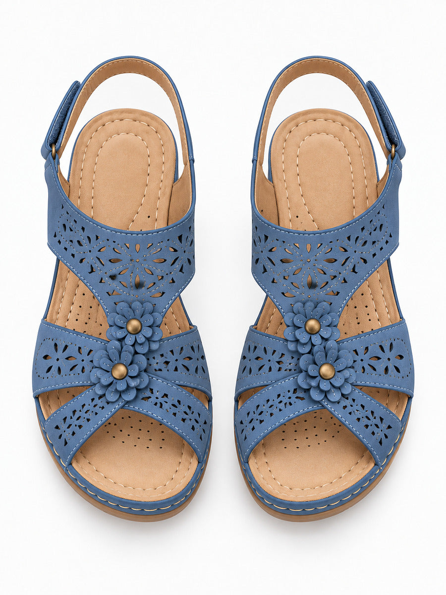 Rosalia – Sandale bohème compensée femme – Bleu — dessus