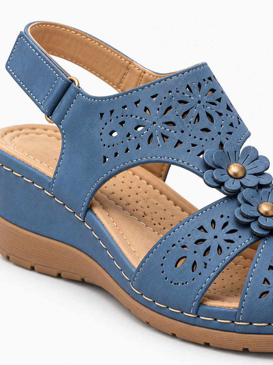 Rosalia – Sandale bohème compensée femme – Bleu — détail