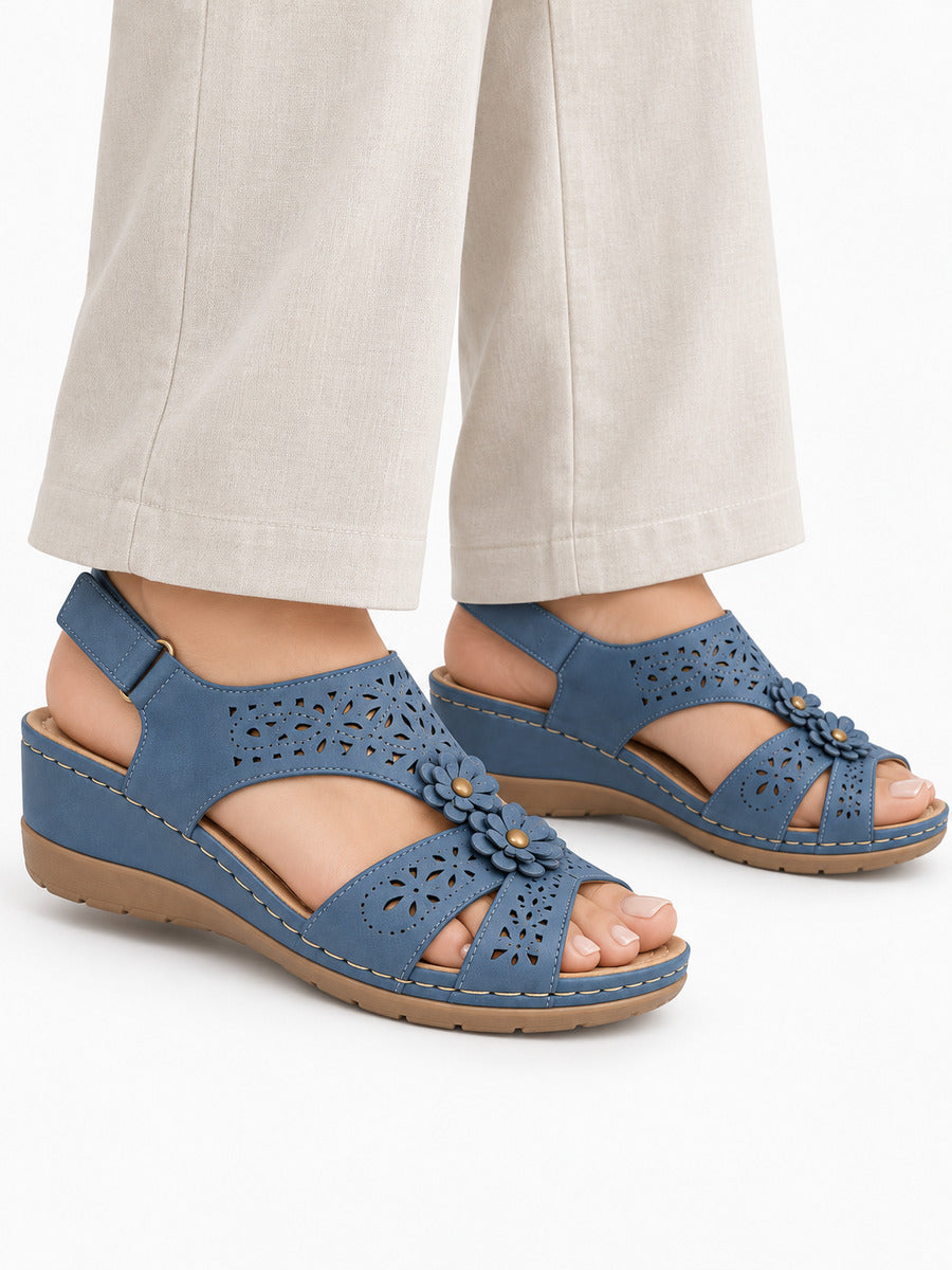Rosalia – Sandale bohème compensée femme – Bleu — portée