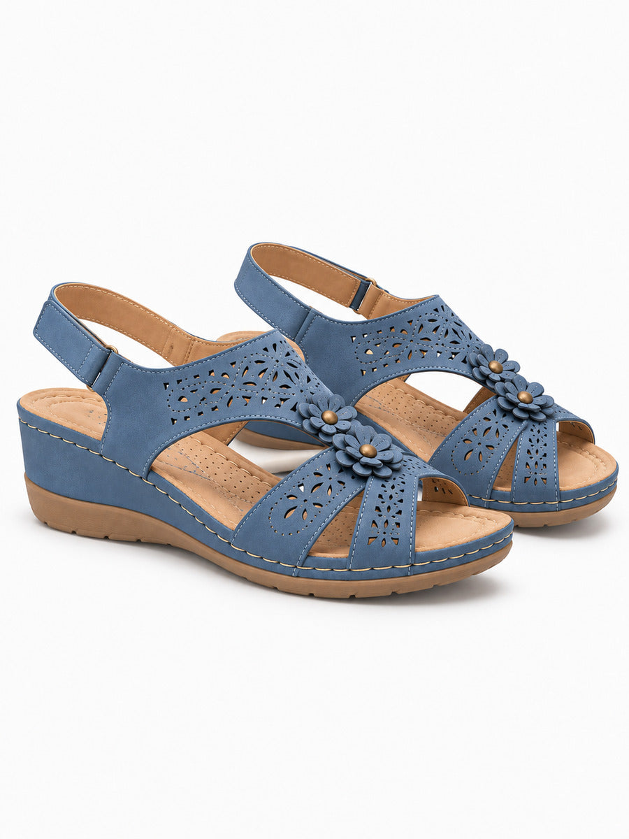 Rosalia – Sandale bohème compensée femme – Bleu — trois quarts
