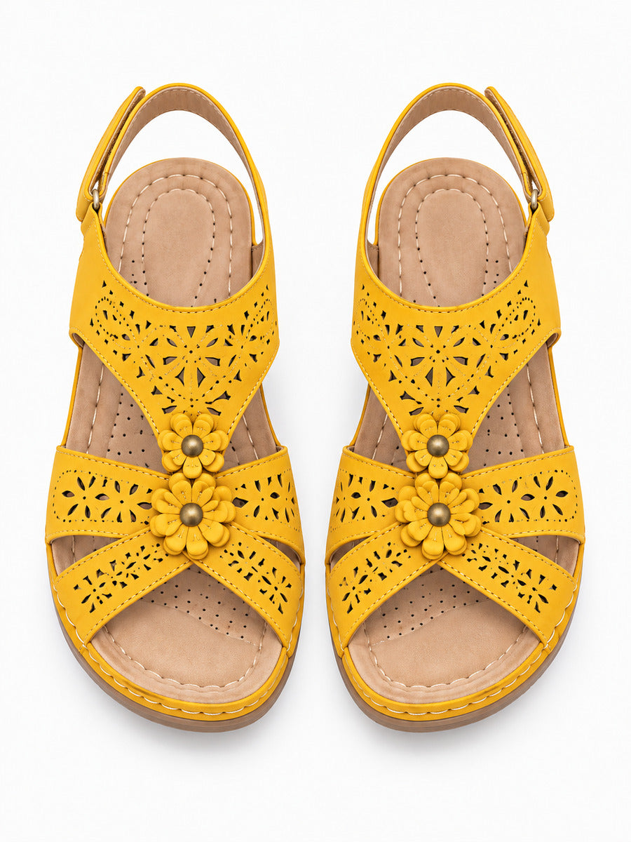 Rosalia – Sandale bohème compensée femme – Jaune — dessus