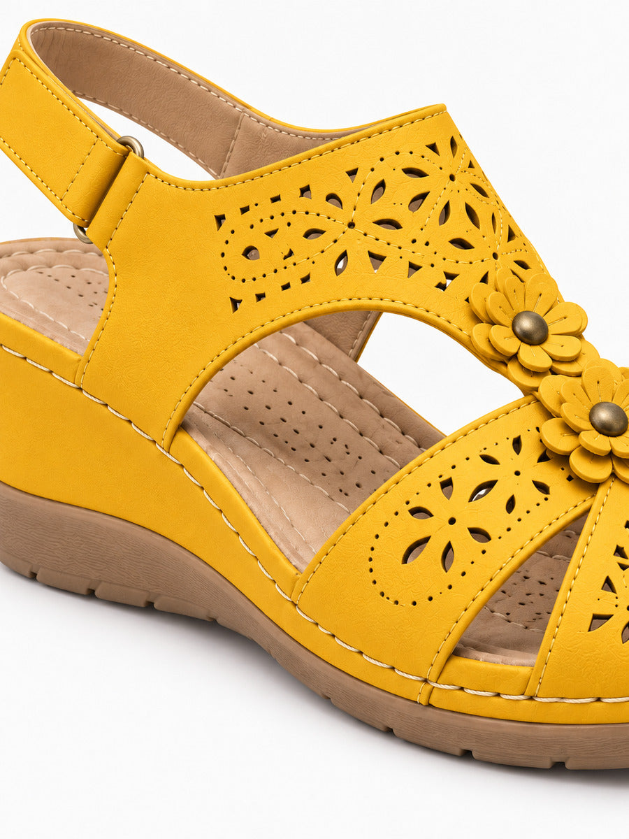 Rosalia – Sandale bohème compensée femme – Jaune — détail