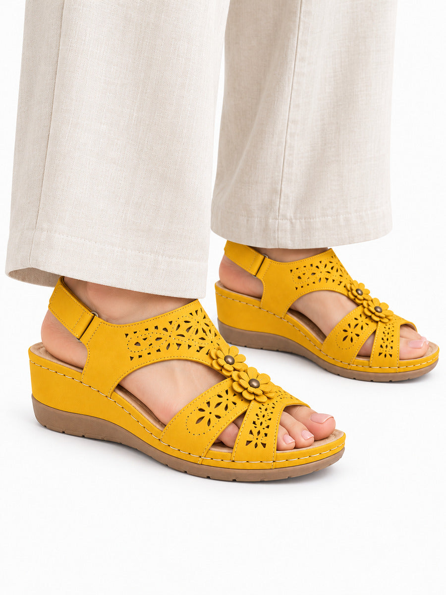 Rosalia – Sandale bohème compensée femme – Jaune — portée