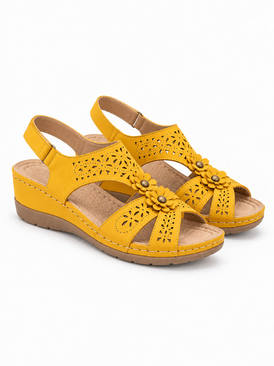 Rosalia – Sandale bohème compensée femme – Jaune — trois quarts
