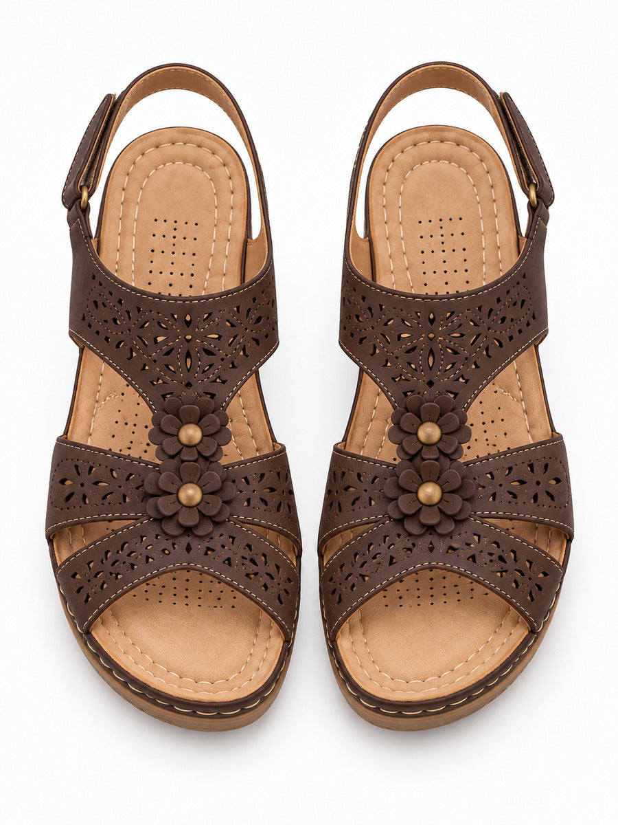 Rosalia – Sandale bohème compensée femme – Marron — dessus