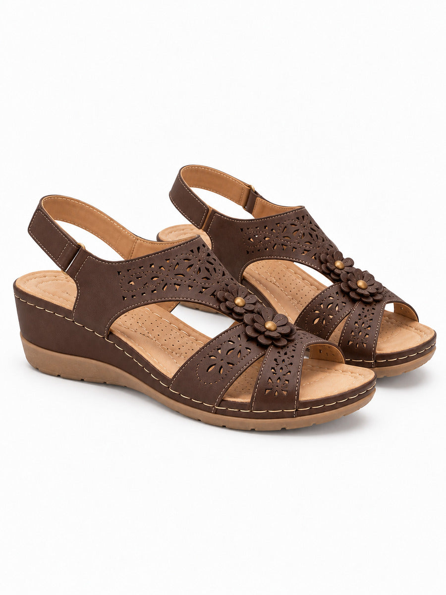 Rosalia – Sandale bohème compensée femme – Marron — trois quarts