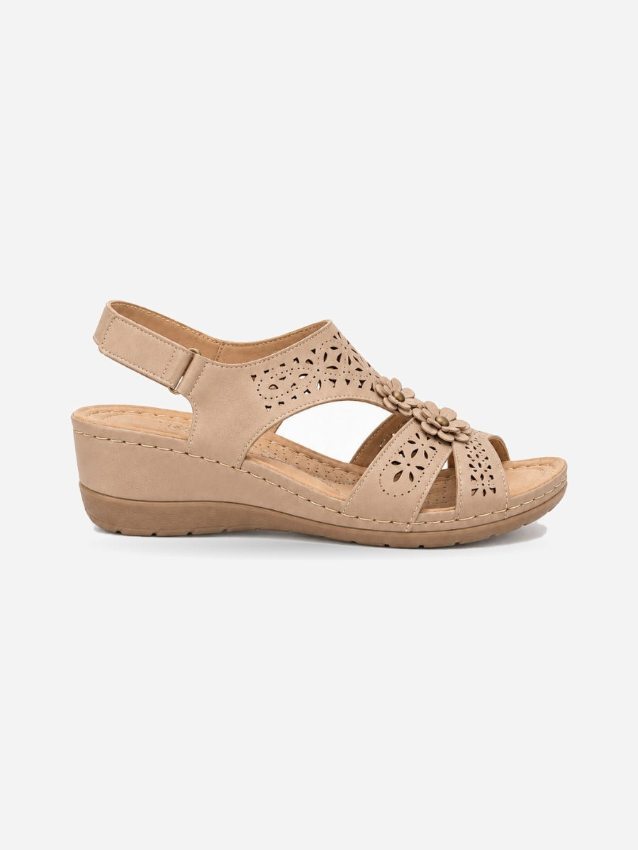 Rosalia – Sandale bohème compensée femme – Beige — profil droit