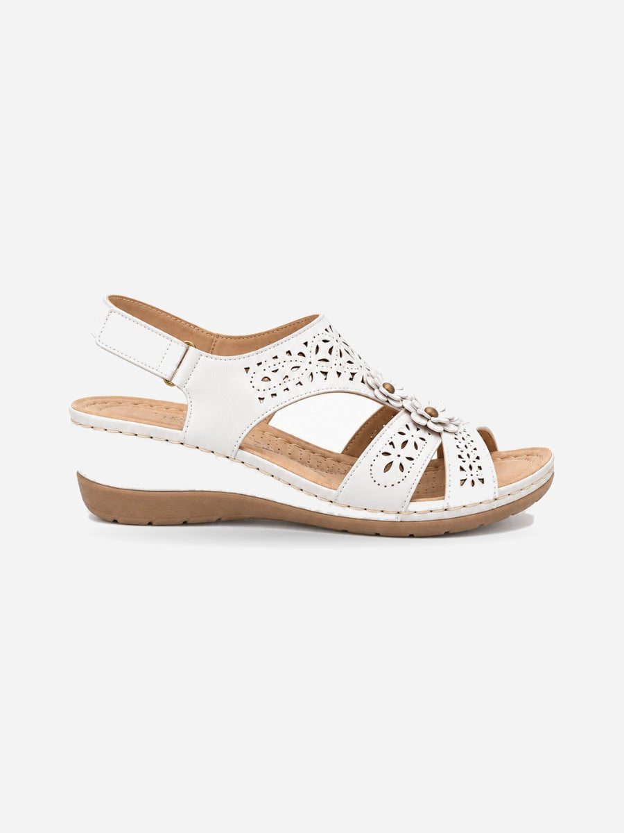 Rosalia – Sandale bohème compensée femme – Blanc — profil droit