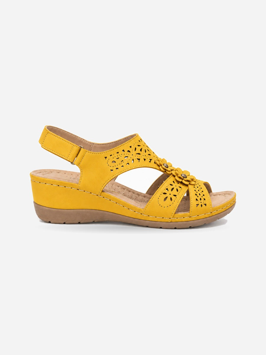 Rosalia – Sandale bohème compensée femme – Jaune — profil droit