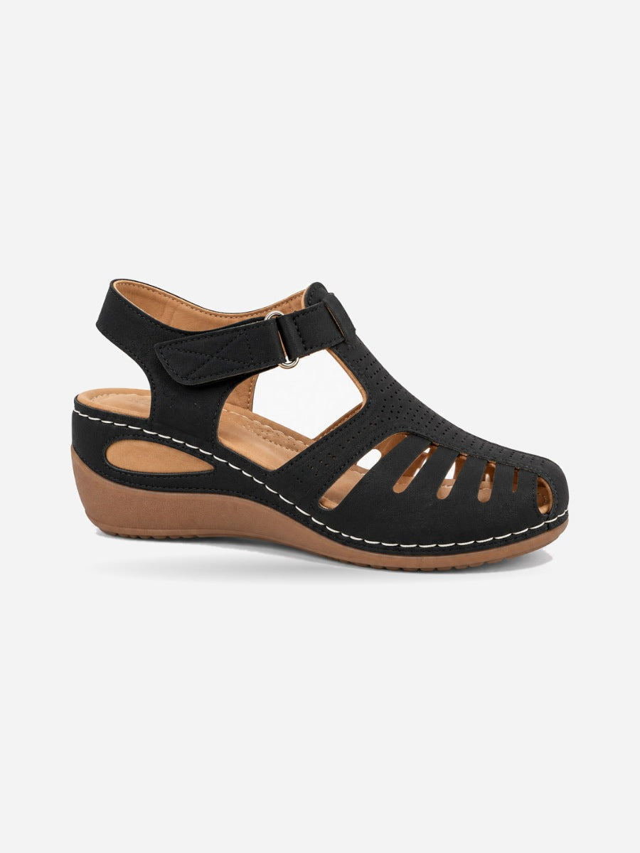 Rosalia – Sandale bohème compensée femme – Noir — profil droit
