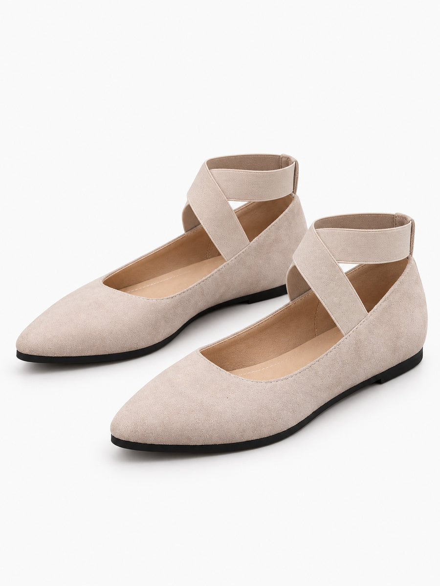 Rosine – Ballerine à bride élastique femme – Beige — trois quarts