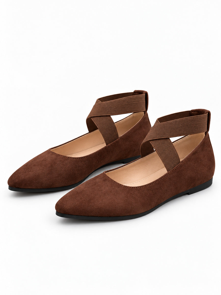 Rosine – Ballerine à bride élastique femme – Marron — trois quarts