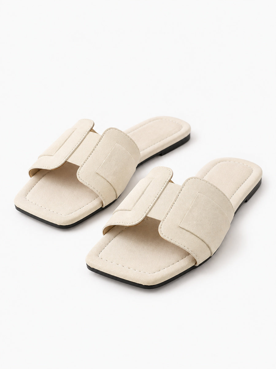 Ruth – Sandale plate tissée femme – Beige — trois quarts