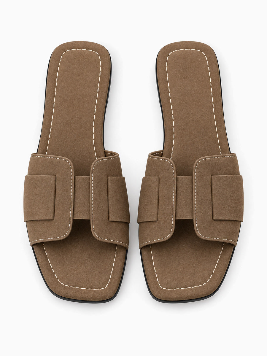 Ruth – Sandale plate tissée femme – Marron — dessus
