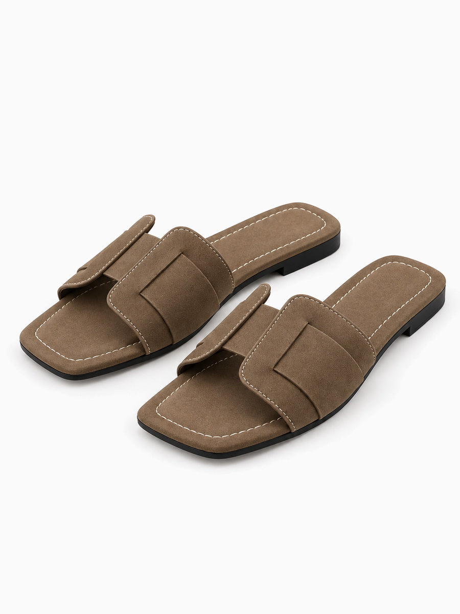 Ruth – Sandale plate tissée femme – Marron — trois quarts