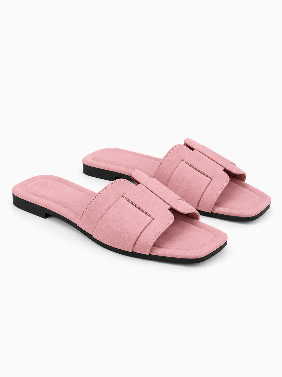 Ruth – Sandale plate tissée femme – Rose — trois quarts