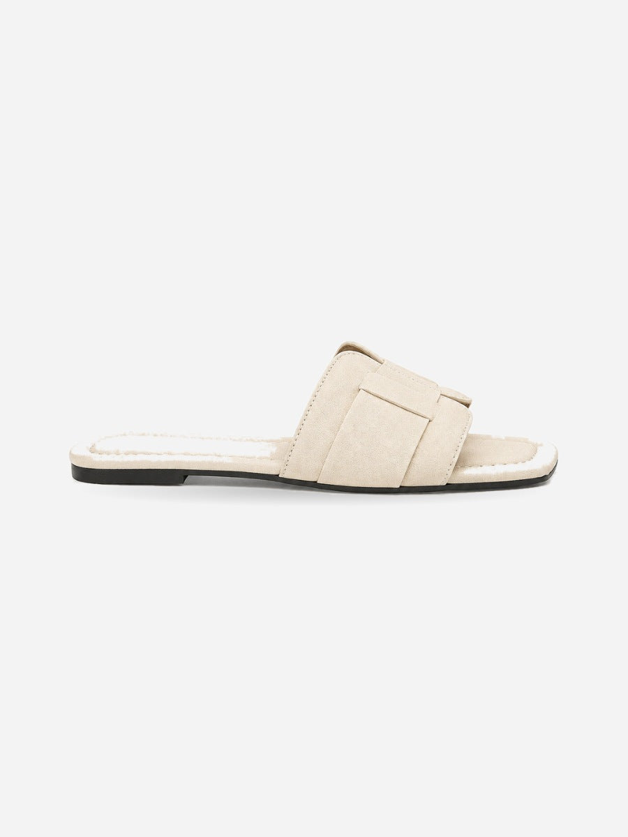 Ruth – Sandale plate tissée femme – Beige — profil droit