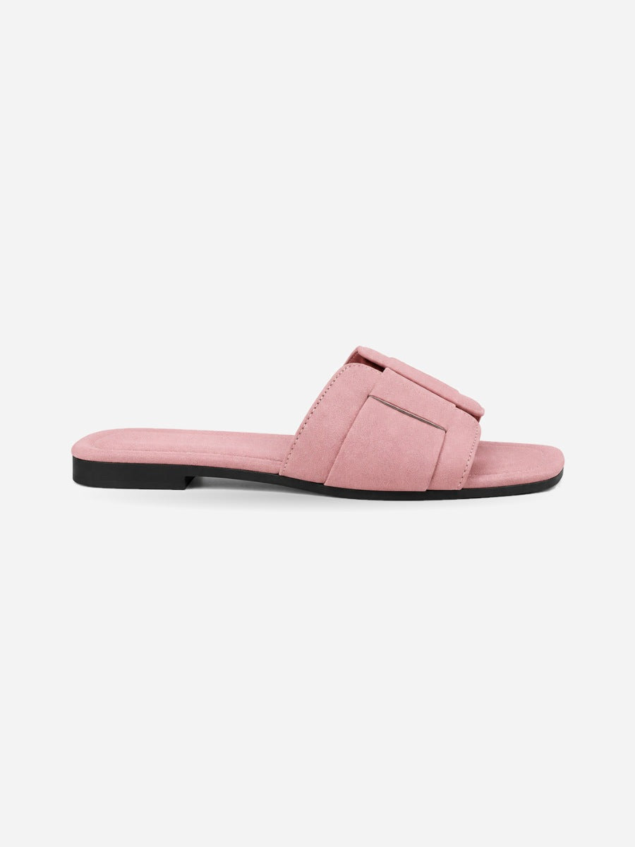 Ruth – Sandale plate tissée femme – Rose — profil droit