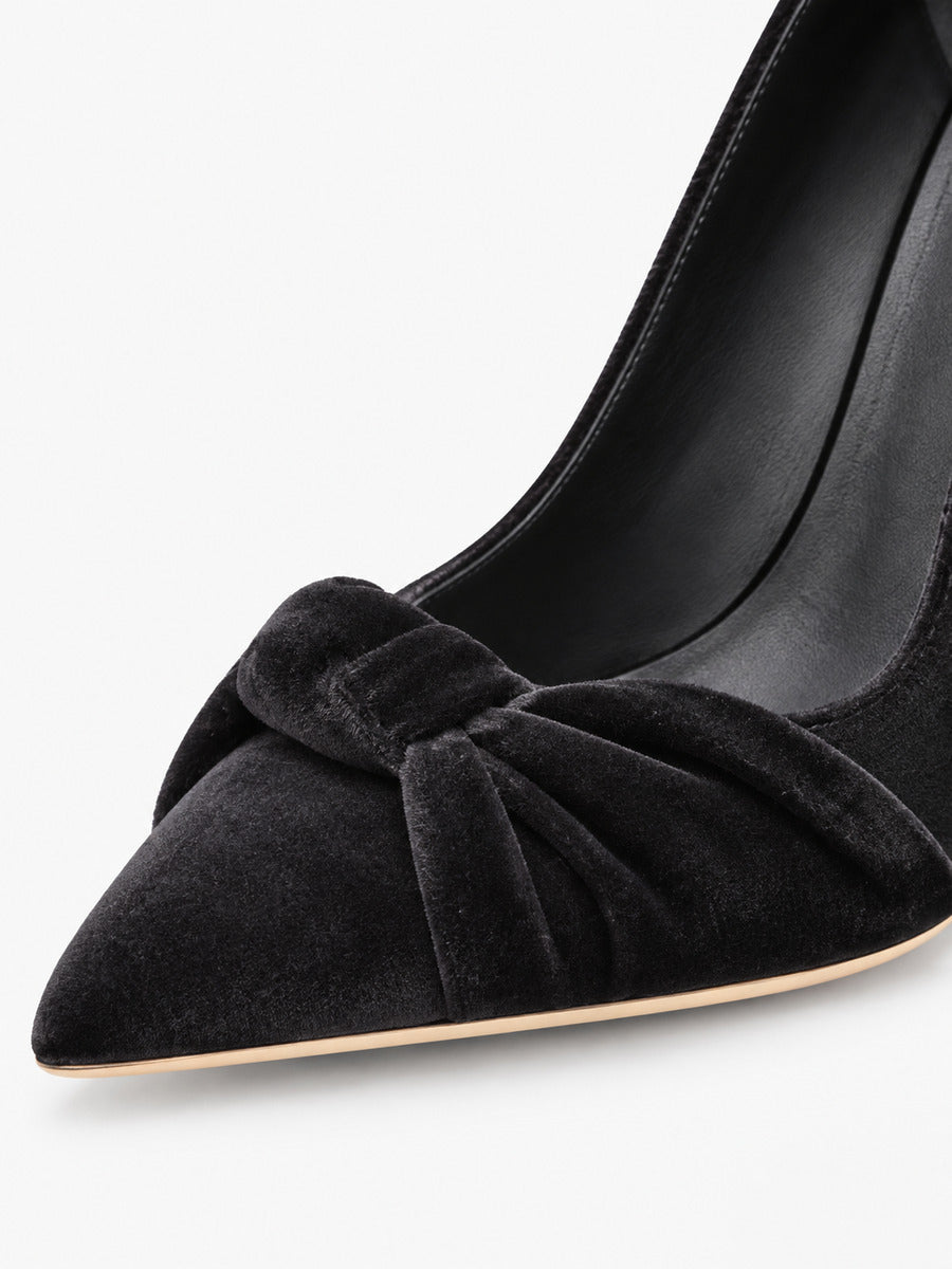 Sabrina – Escarpin à nœud en flock femme — détail