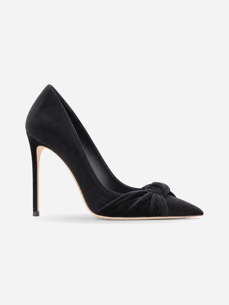 Sabrina – Escarpin à nœud en flock femme — profil droit