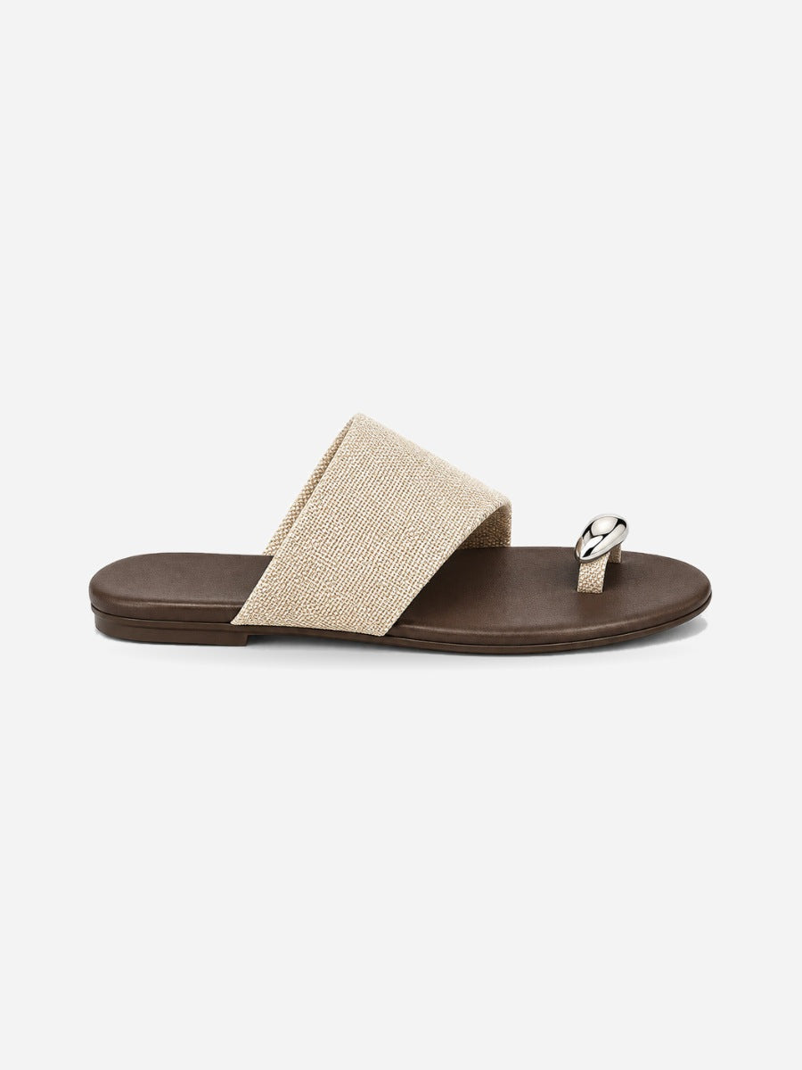 Sabrina-Marie – Sandale plate gladiateur à entre-doigts femme – Beige — profil droit