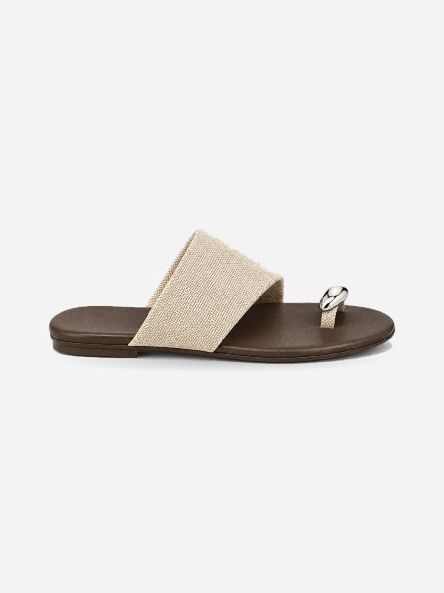 Sabrina-Marie – Sandale plate gladiateur à entre-doigts femme – Beige — profil droit
