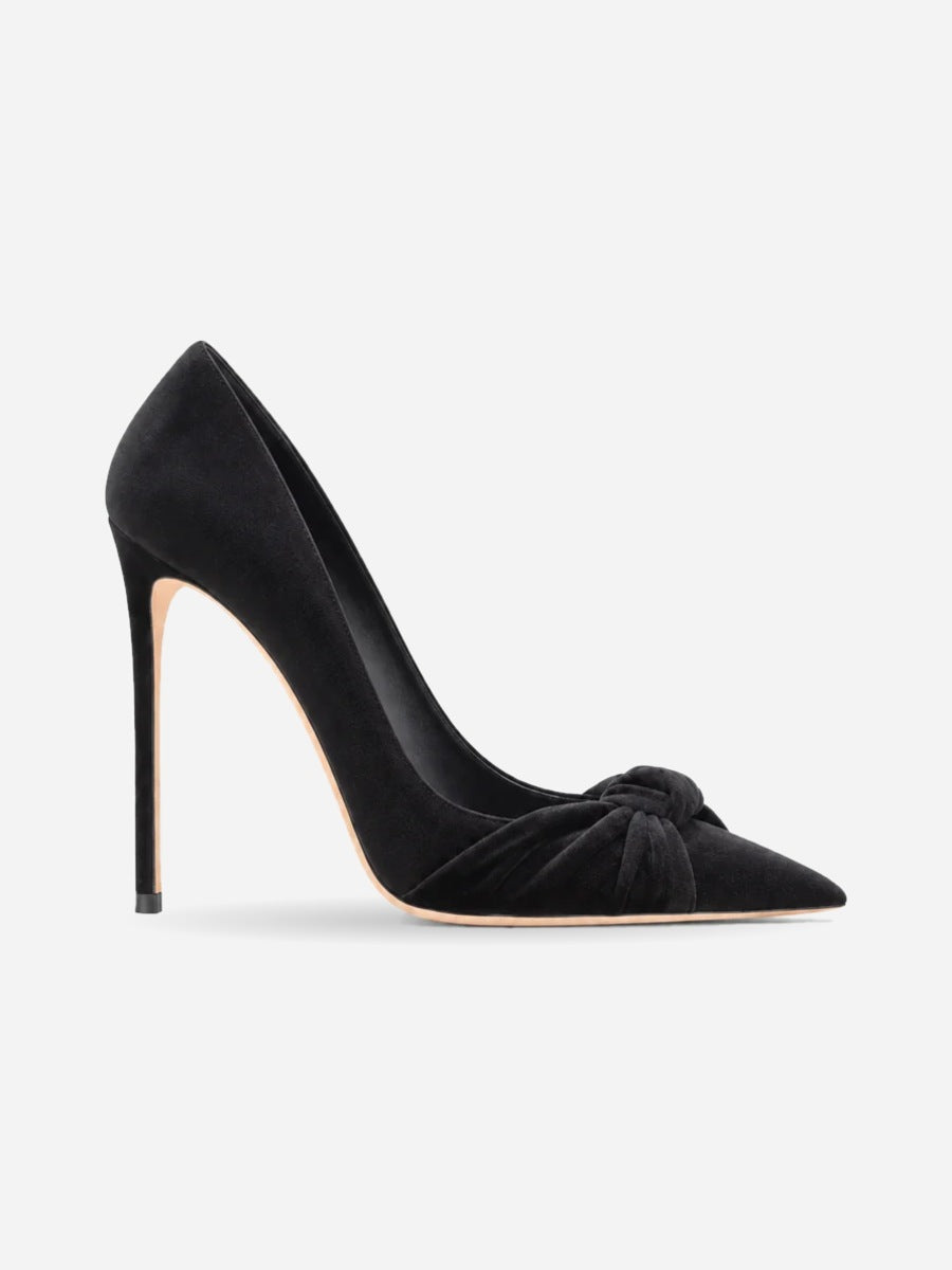 Sabrina – Escarpin à nœud en flock femme – Noir — talon 10 cm