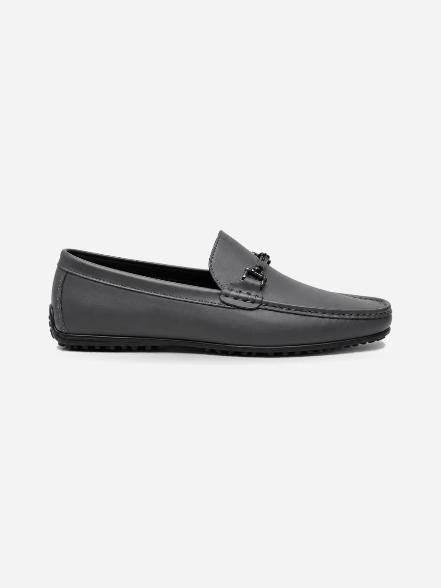 Sacha – Mocassin en cuir véritable homme – Gris — profil droit