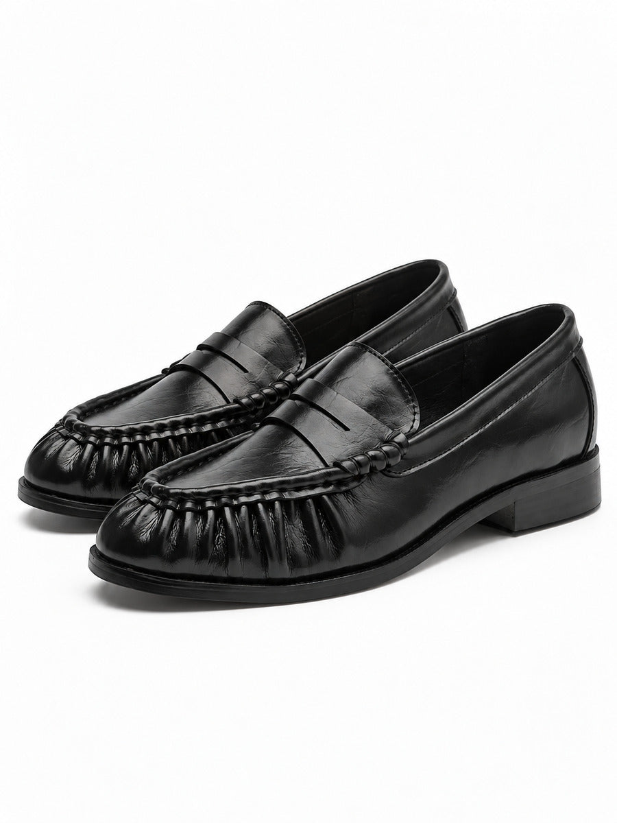 Salomé – Mocassin cousu main noir femme — paire 3/4