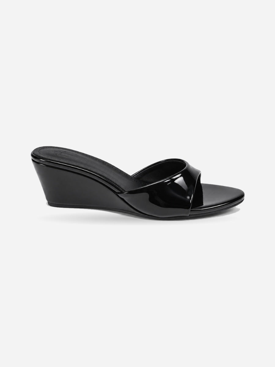 Sandra-Rose – Mule compensée en cuir verni femme – Noir — profil droit