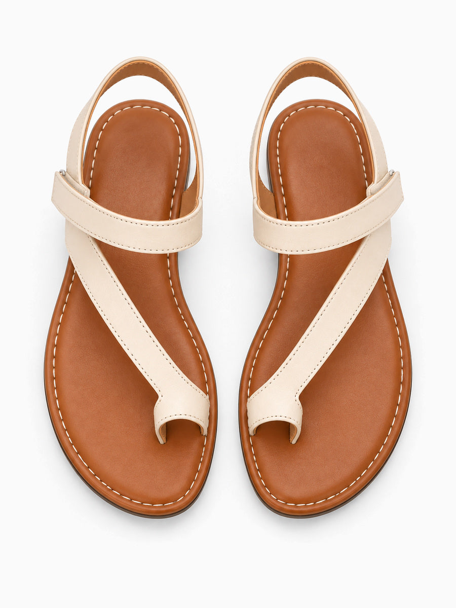 Saskia – Tong plate romaine femme – Beige — dessus