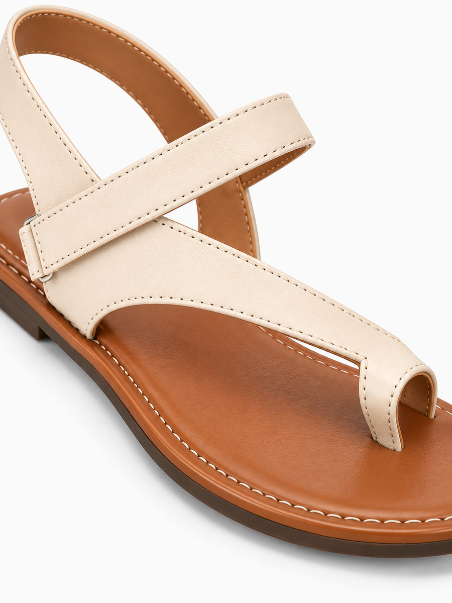 Saskia – Tong plate romaine femme – Beige — détail