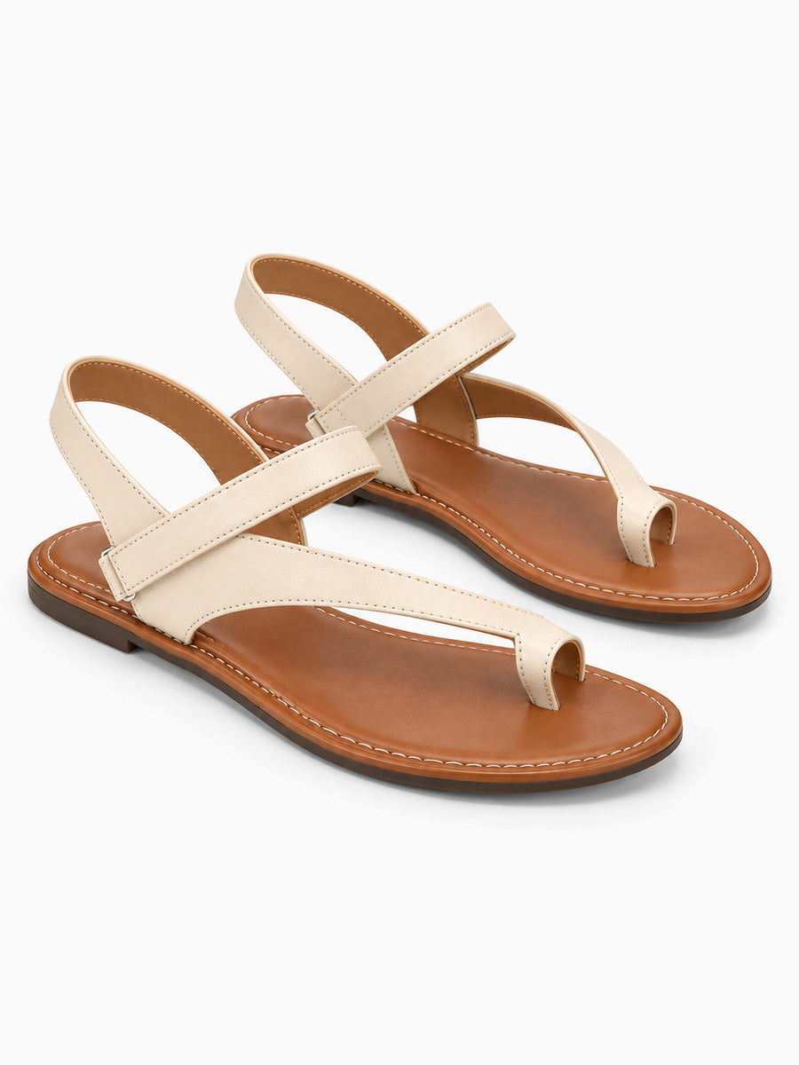Saskia – Tong plate romaine femme – Beige — trois quarts