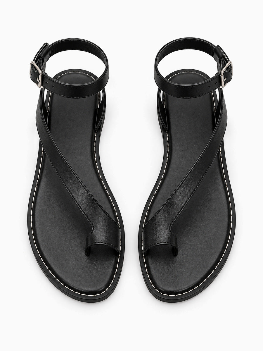 Saskia – Tong plate romaine femme – Noir — dessus