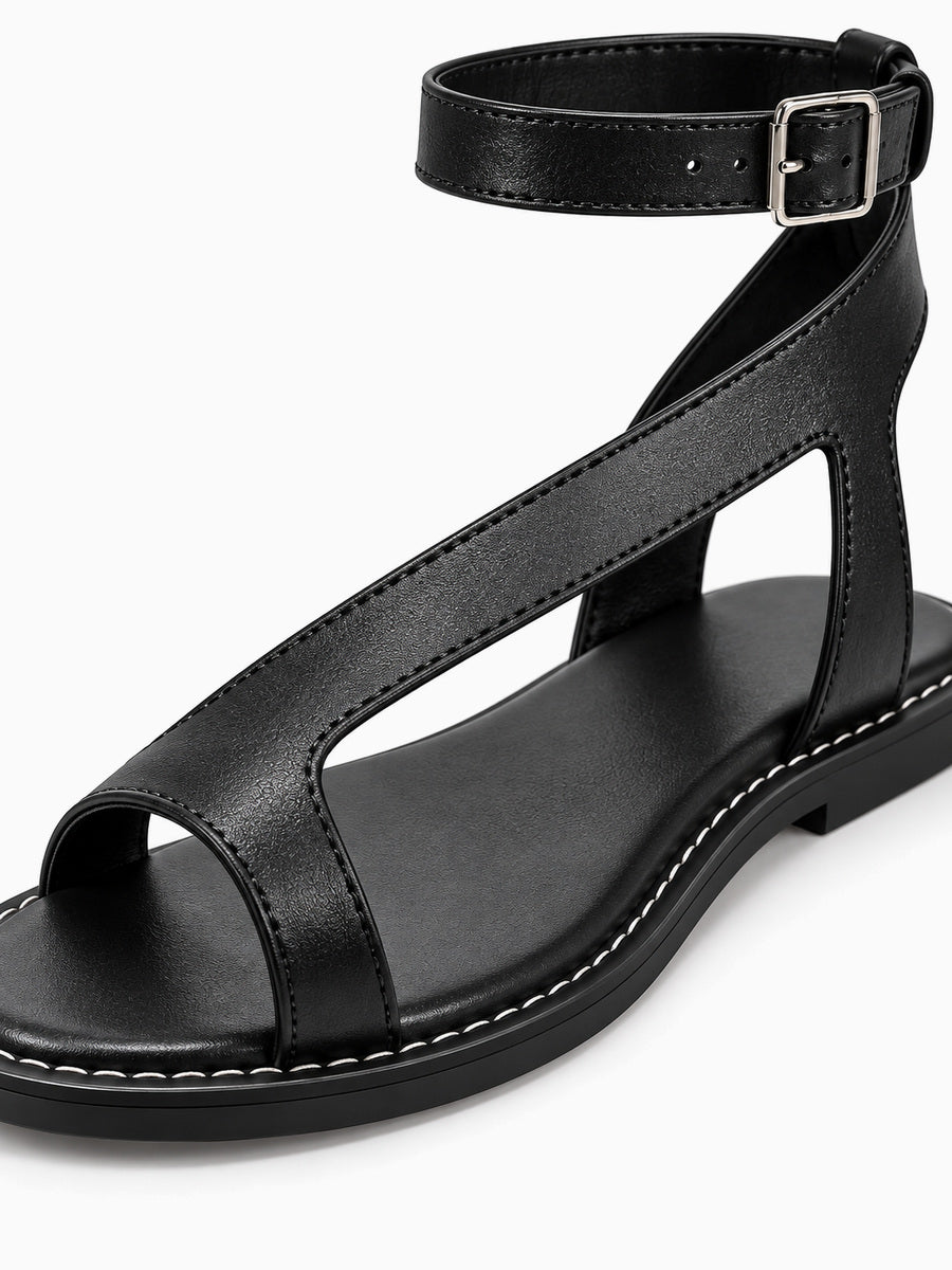 Saskia – Tong plate romaine femme – Noir — détail