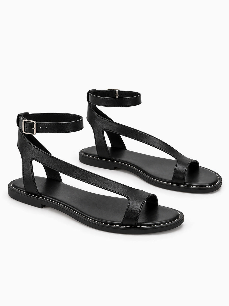 Saskia – Tong plate romaine femme – Noir — trois quarts
