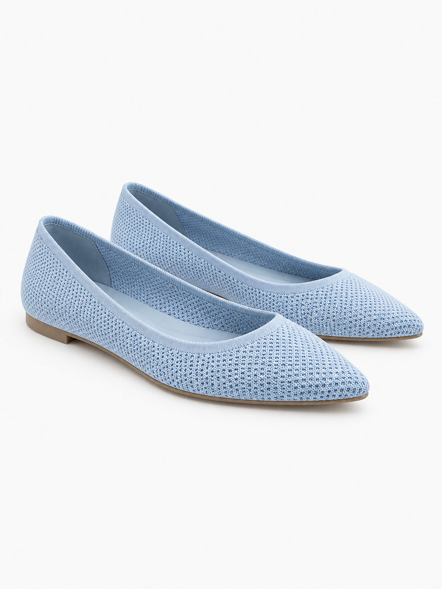 Sélène – Ballerine en maille femme – Bleu — trois quarts