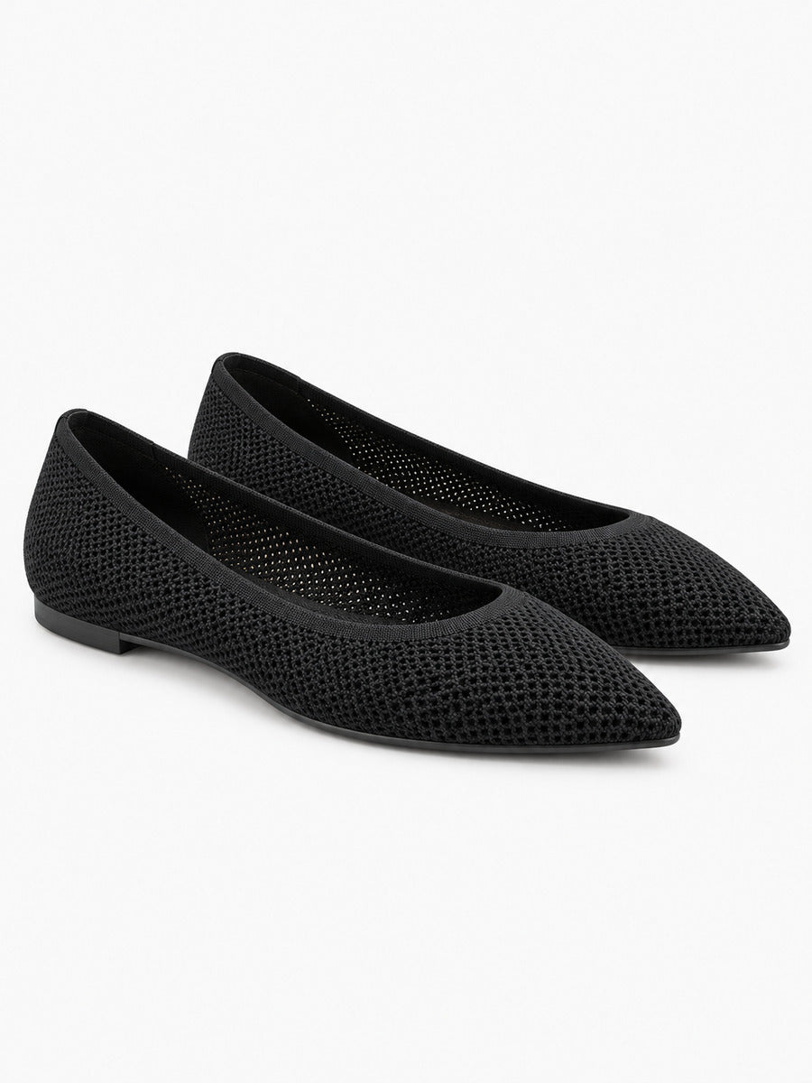 Sélène – Ballerine en maille femme – Noir — trois quarts