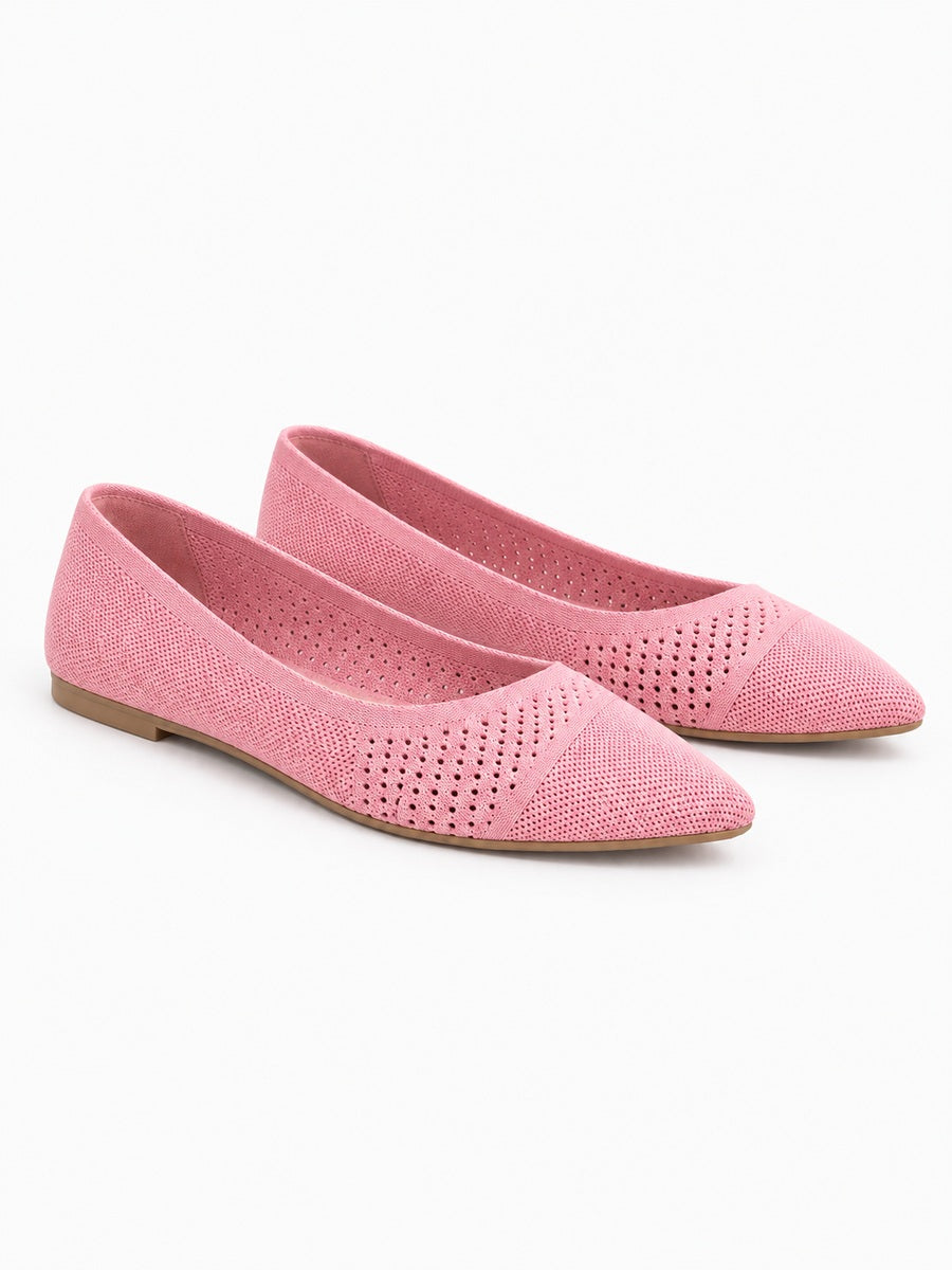 Sélène – Ballerine en maille femme – Rose — trois quarts